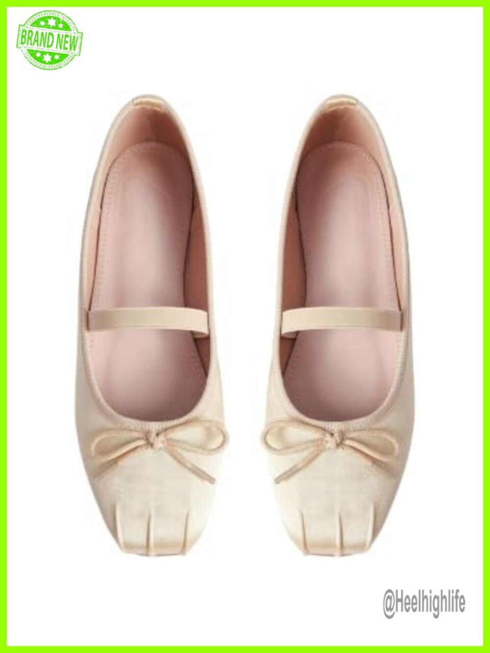 Satin Bow Ballet Flats Square Toe Slip On Mary Jane Shoes Elastic Strap Women's